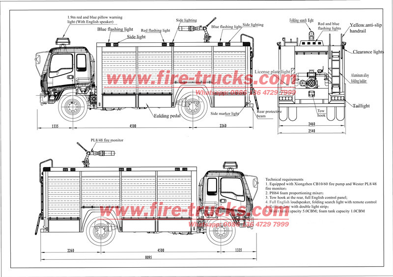 SINOTRUK fire truck foam tanker drawing