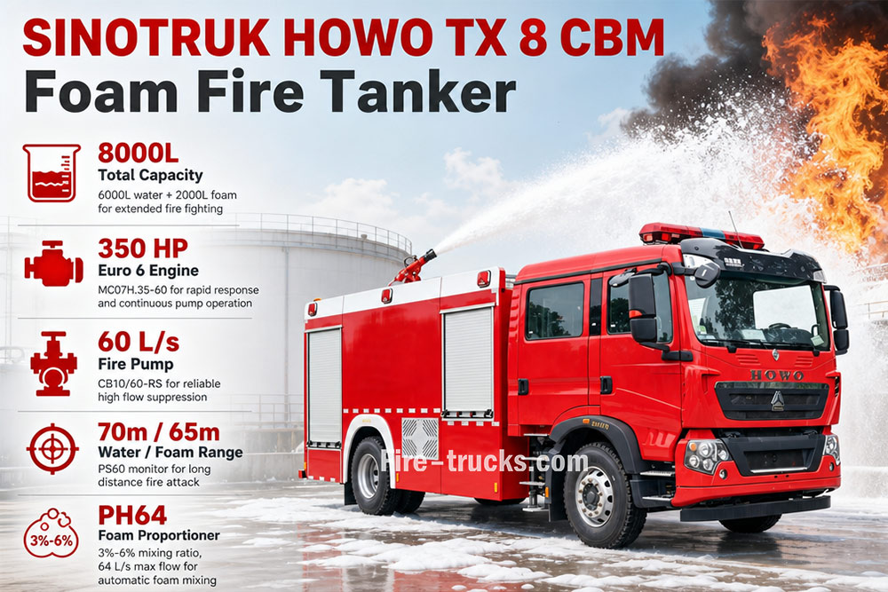 SINOTRUK HOWO TX 8000L Foam Water Fire Truck for Chemical Plant Fire Suppression Mongolia SINOTRUK HOWO TX 8000L Foam Water Fire Truck for Chemical Plant Fire Suppression Mongolia