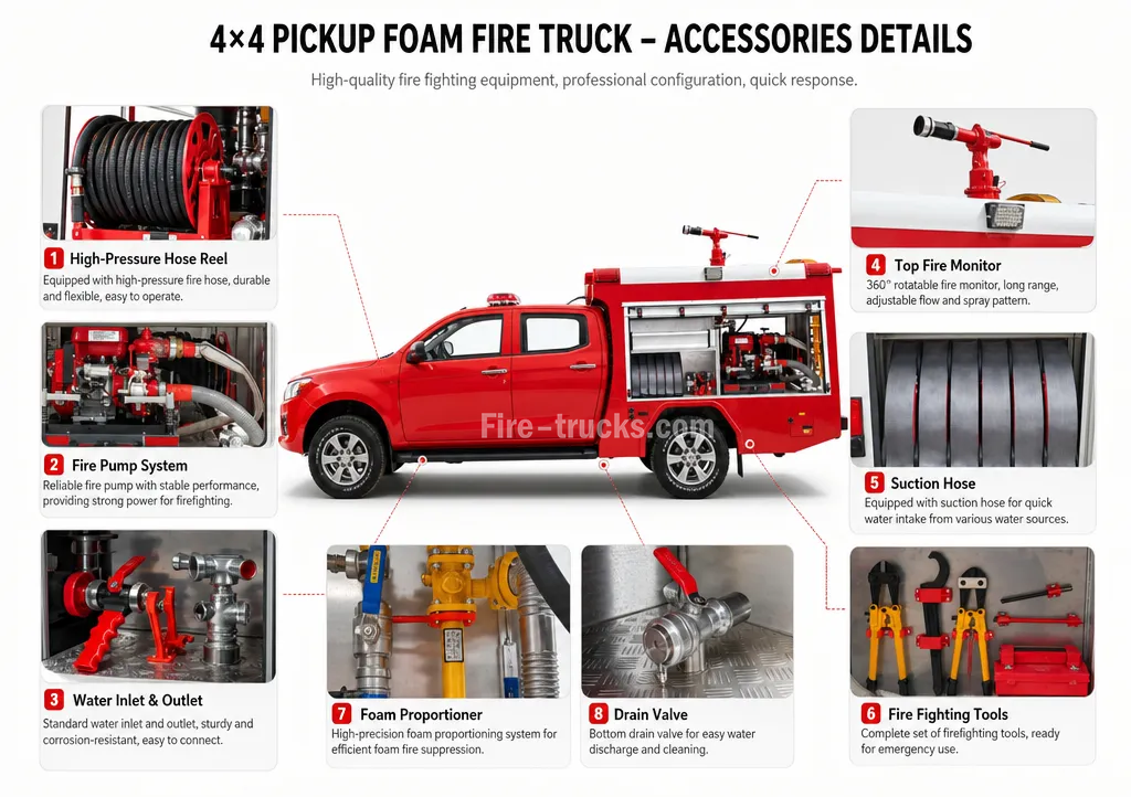 ISUZU 4x4 Foam Fire Pickup Complete Equipment Display Detail for Factory Fire Fighting Philippines