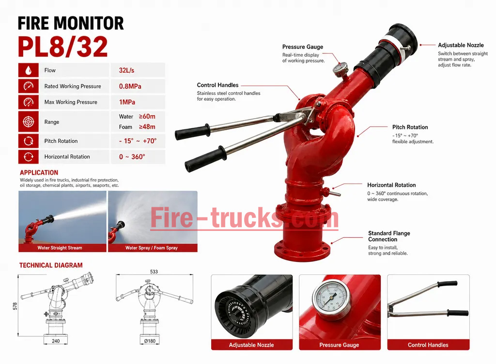 ISUZU 4x2 PL8/32 Fire Monitor Flow 32Ls Detail for Factory Fire Fighting Philippines